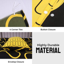 Ameha Print Duvet Cover With Matching Pillowcase 3 Piece Set Black & Ochre Wave Pattern Design Double 200X200Cm - thumbnail 8