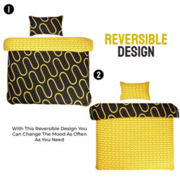 Ameha Print Duvet Cover With Matching Pillowcase 3 Piece Set Black & Ochre Wave Pattern Design Double 200X200Cm - thumbnail 5