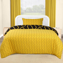 Ameha Print Duvet Cover With Matching Pillowcase 3 Piece Set Black & Ochre Wave Pattern Design Double 200X200Cm - thumbnail 2