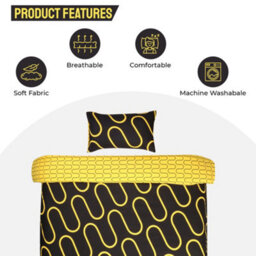 Ameha Print Duvet Cover With Matching Pillowcase 3 Piece Set Black & Ochre Wave Pattern Design Double 200X200Cm - thumbnail 3