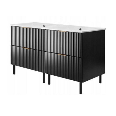 Heze Furniture Flow Bathroom Set Of 2 Standing Vanity Cabinets With Basins 120Cm - Black - image 1