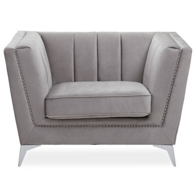 Orsina Grey Velvet Chair, Comfortable Velvet Desk Chair, Backrest Velvet Armchair, Cozy Armchair - image 1