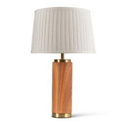 Lighting Supermarket Cylinder Wood Effect Print/gold Table Lamp With Cream Pleat Shade - thumbnail 1