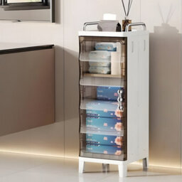 Darphe White Brown Freestanding Plastic Storage Cabinet With Single Magnetic Door - thumbnail 3