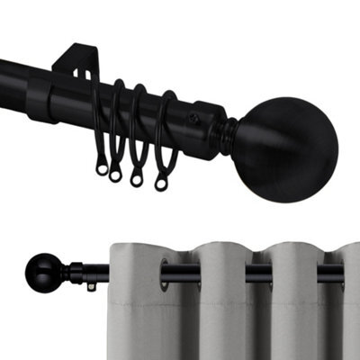 Oxford Homeware Satin Matte Black Effect Extendable Curtain Pole With Metal Ball Finials, (L)1600mm-3000mm (Dia) 28mm - image 1