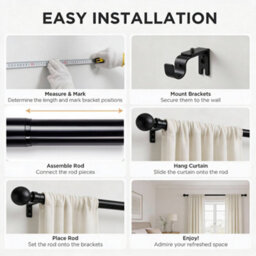 Oxford Homeware Satin Matte Black Effect Extendable Curtain Pole With Metal Ball Finials, (L)1600mm-3000mm (Dia) 28mm - thumbnail 3