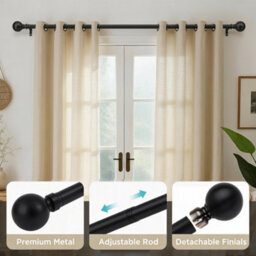 Oxford Homeware Satin Matte Black Effect Extendable Curtain Pole With Metal Ball Finials, (L)1600mm-3000mm (Dia) 28mm - thumbnail 2