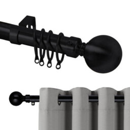 Oxford Homeware Satin Matte Black Effect Extendable Curtain Pole With Metal Ball Finials, (L)1600mm-3000mm (Dia) 28mm - thumbnail 1