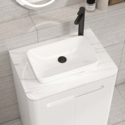 Royal Bathrooms Venice 600mm Gloss White Freestanding Bathroom Countertop Vanity Unit 2 Door With Qubix Basin - thumbnail 6
