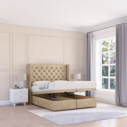 "Sloomy Dior Almond Conistan 5Ft Ottoman Bed End Opening With Sprung Memory Mattress & 54"" Headboard-King" - thumbnail 1