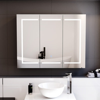Nes Home 900mm Led 3 Doors White Bathroom Mirror Cabinet Battery Powered - image 1