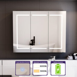 Nes Home 900mm Led 3 Doors White Bathroom Mirror Cabinet Battery Powered - thumbnail 2