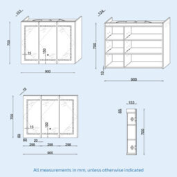 Nes Home 900mm Led 3 Doors White Bathroom Mirror Cabinet Battery Powered - thumbnail 9