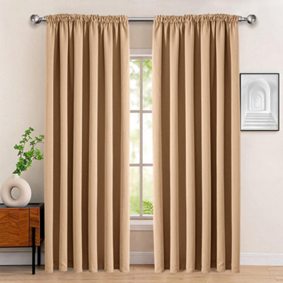 Bedlooms Blackout Curtains Thermal Insulated Pencil Pleat Beige Curtain (Pair) 66 X 90 Inches With Tie Backs Two - image 1