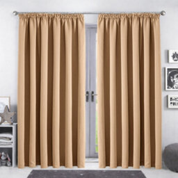 Bedlooms Blackout Curtains Thermal Insulated Pencil Pleat Beige Curtain (Pair) 66 X 90 Inches With Tie Backs Two - thumbnail 9