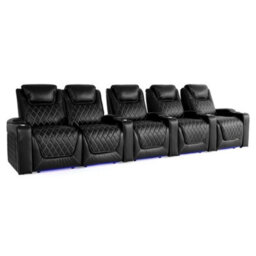 Valencia Oslo Home Cinema Seating Row Of 5 Loveseat Left Black Nappa Leather Diamond Stitching Power Headrest