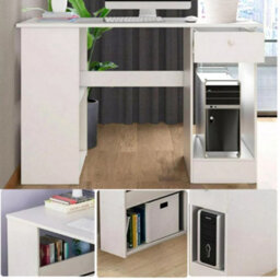 Modern H-Shaped Computer Desk With Storage Shelves & Drawer - White Home Office Pc Gaming Table - thumbnail 5