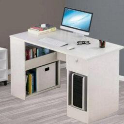 Modern H-Shaped Computer Desk With Storage Shelves & Drawer - White Home Office Pc Gaming Table - thumbnail 3