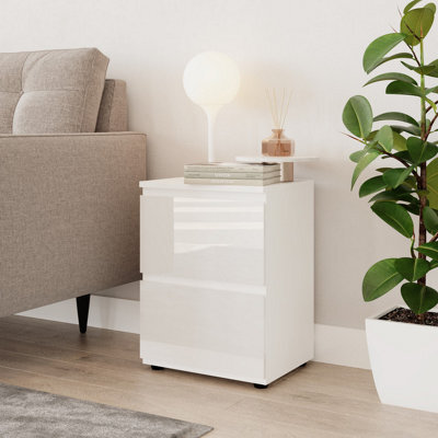 Urbn-Living Urbnliving 49Cm Height White Gloss 2 Drawer Skagen High Wooden Bedside Cabinet No Handle Drawer Storage - image 1