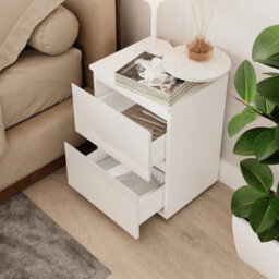Urbn-Living Urbnliving 49Cm Height White Gloss 2 Drawer Skagen High Wooden Bedside Cabinet No Handle Drawer Storage - thumbnail 3