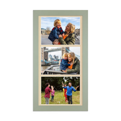 AK Frames 16X8 Green Modern Multi Photo Frame With Ivory Mount - Holds 3 Apertures (3X) 7X5 Photos - image 1