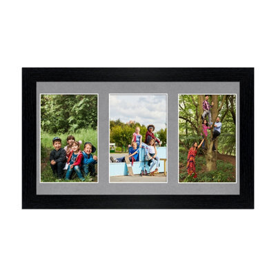 AK Frames 40X20Cm Black Modern Multi Photo Frame With Mid Grey Mount - Holds 3 Apertures (3X) 6X4 Photos - image 1
