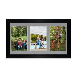 AK Frames 40X20Cm Black Modern Multi Photo Frame With Mid Grey Mount - Holds 3 Apertures (3X) 6X4 Photos - thumbnail 1