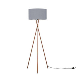 Valuelights Camden Copper Tripod Floor Lamp With Charcoal Drum Shade