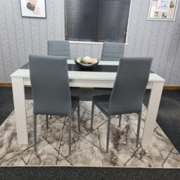 Kosy Koala Modern White And Black Dining Table Set With 4 Grey Faux Leather Chairs Dining Room Furniture - thumbnail 2