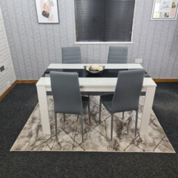 Kosy Koala Modern White And Black Dining Table Set With 4 Grey Faux Leather Chairs Dining Room Furniture - thumbnail 1