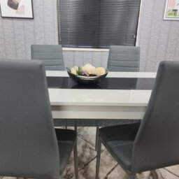 Kosy Koala Modern White And Black Dining Table Set With 4 Grey Faux Leather Chairs Dining Room Furniture - thumbnail 3