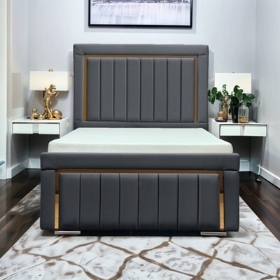 UKBEDFURNITURE Princess Steel Plush Valvet Upholstered Bed Frame Only - Slatted Base - 48 Inch Headboard - image 1