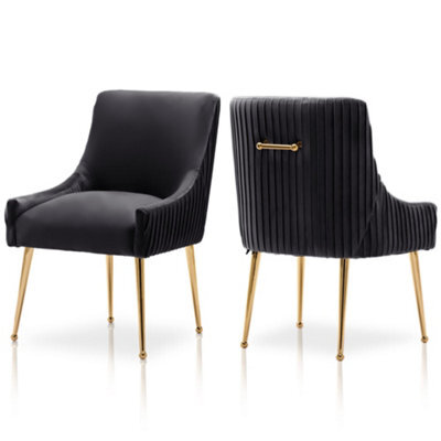 Seynar Velvet Upholstered Dining Chairs With Gold Legs Set Of 2, Black, Tufted Fabric For Kitchen Or Living Room - image 1
