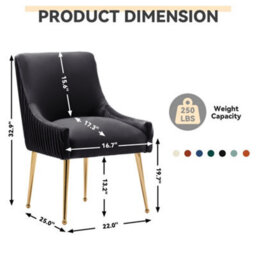 Seynar Velvet Upholstered Dining Chairs With Gold Legs Set Of 2, Black, Tufted Fabric For Kitchen Or Living Room - thumbnail 3