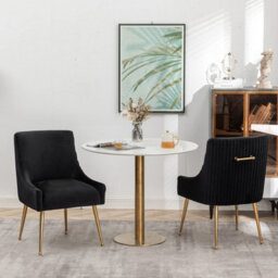 Seynar Velvet Upholstered Dining Chairs With Gold Legs Set Of 2, Black, Tufted Fabric For Kitchen Or Living Room - thumbnail 2