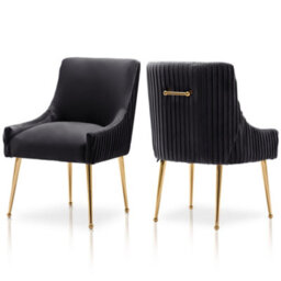 Seynar Velvet Upholstered Dining Chairs With Gold Legs Set Of 2, Black, Tufted Fabric For Kitchen Or Living Room - thumbnail 1