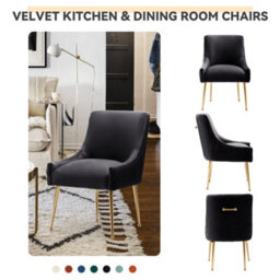 Seynar Velvet Upholstered Dining Chairs With Gold Legs Set Of 2, Black, Tufted Fabric For Kitchen Or Living Room - thumbnail 4