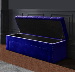 180Cm Duke Ottoman Storage Box -Upholstered Blanket Box - Sapphire Blue Plush Velvet Multifunctional Storage Box - thumbnail 2