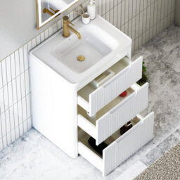 Royal Bathrooms Avenza 600mm Fluted Floor Standing Vanity Unit Matt White 3 Drawer Storage Cabinet With Ceramic Basin - thumbnail 5