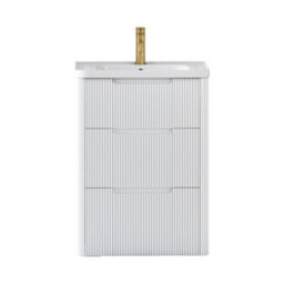 Royal Bathrooms Avenza 600mm Fluted Floor Standing Vanity Unit Matt White 3 Drawer Storage Cabinet With Ceramic Basin - thumbnail 7