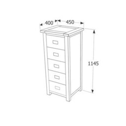 5 Drawer Tall Narrow Wooden Narrow Chest Of Drawers - thumbnail 2