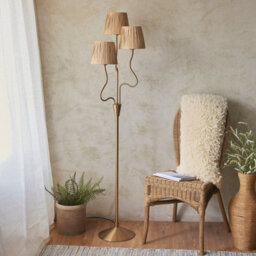 Loops Stylish 1560mm Tall Floor Lamp With Raffia Shades And Aged Brass Finish - thumbnail 3