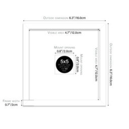 "5X5"" White Picture Frame - 5X5"" Square Frame With 1X1"" Mount For 5X5""/1X1"" Pictures Art Deco Style Thin Edge, 1 Pack" - thumbnail 2