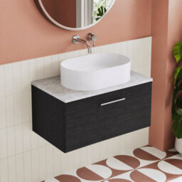 Balterley Bramshall 800mm Wall Hung Single Drawer Vanity Unit With Laminate Worktop For Modern Bathroom Storage - Charcoal Black - thumbnail 3