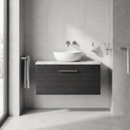 Balterley Bramshall 800mm Wall Hung Single Drawer Vanity Unit With Laminate Worktop For Modern Bathroom Storage - Charcoal Black - thumbnail 2