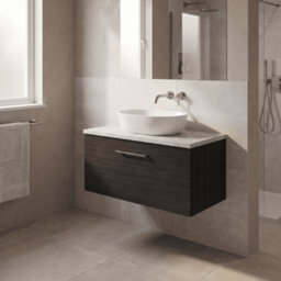Balterley Bramshall 800mm Wall Hung Single Drawer Vanity Unit With Laminate Worktop For Modern Bathroom Storage - Charcoal Black - thumbnail 4