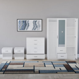 Lassic Vida Designs Riano 4 Piece Bedroom Set (1 Drawer Bedside Chest, 5 Drawer Chest, 3 Door 2 Drawer Mirrored Wardrobe), White - thumbnail 7