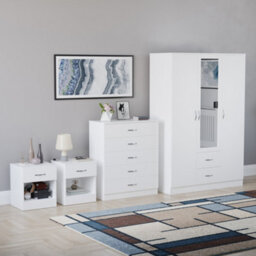 Lassic Vida Designs Riano 4 Piece Bedroom Set (1 Drawer Bedside Chest, 5 Drawer Chest, 3 Door 2 Drawer Mirrored Wardrobe), White - thumbnail 6