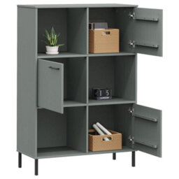 Berkfield Bookcase With Metal Legs Grey 90X35X128.5 Cm Solid Wood Oslo - thumbnail 3