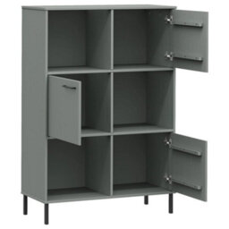 Berkfield Bookcase With Metal Legs Grey 90X35X128.5 Cm Solid Wood Oslo - thumbnail 5